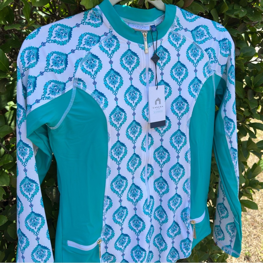 Cabana Life Teal White Long Sleeve Santorini Unisuit size L New - Picture 6 of 16